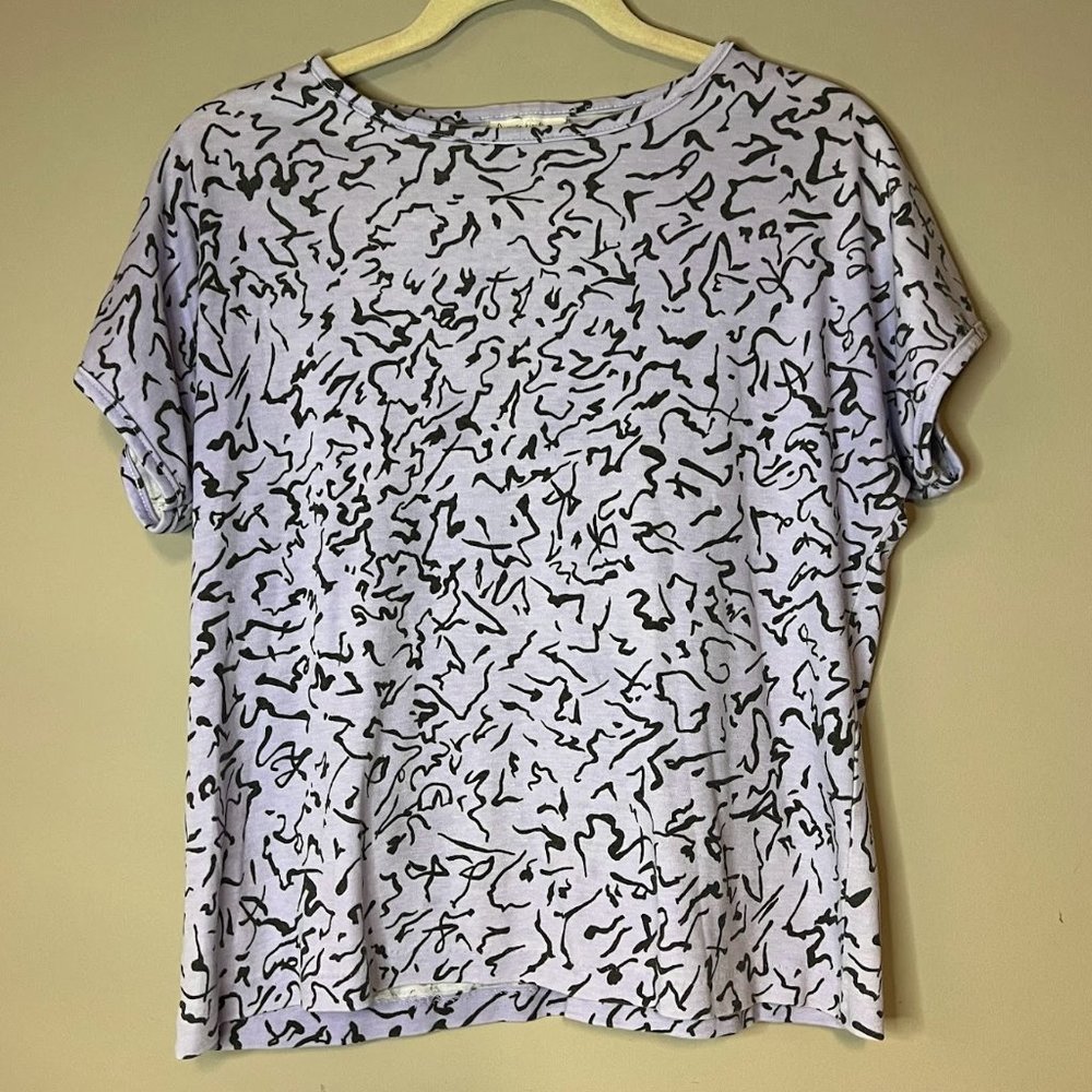Vintage 80s/90s Purple Black Retro Squiggle Cropped T-Shirt